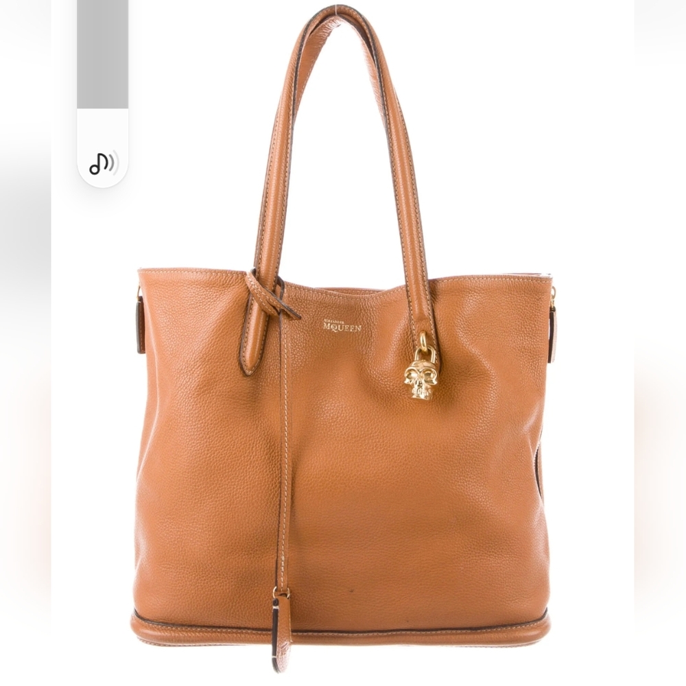 Alexander mcqueen brown/tan leather skull embellished tote.